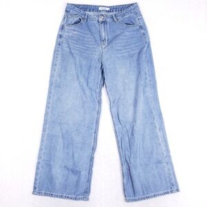 HDLTE Wide Leg Jeans Womens XL High Waisted Light Wash Denim Baggy Streetwear